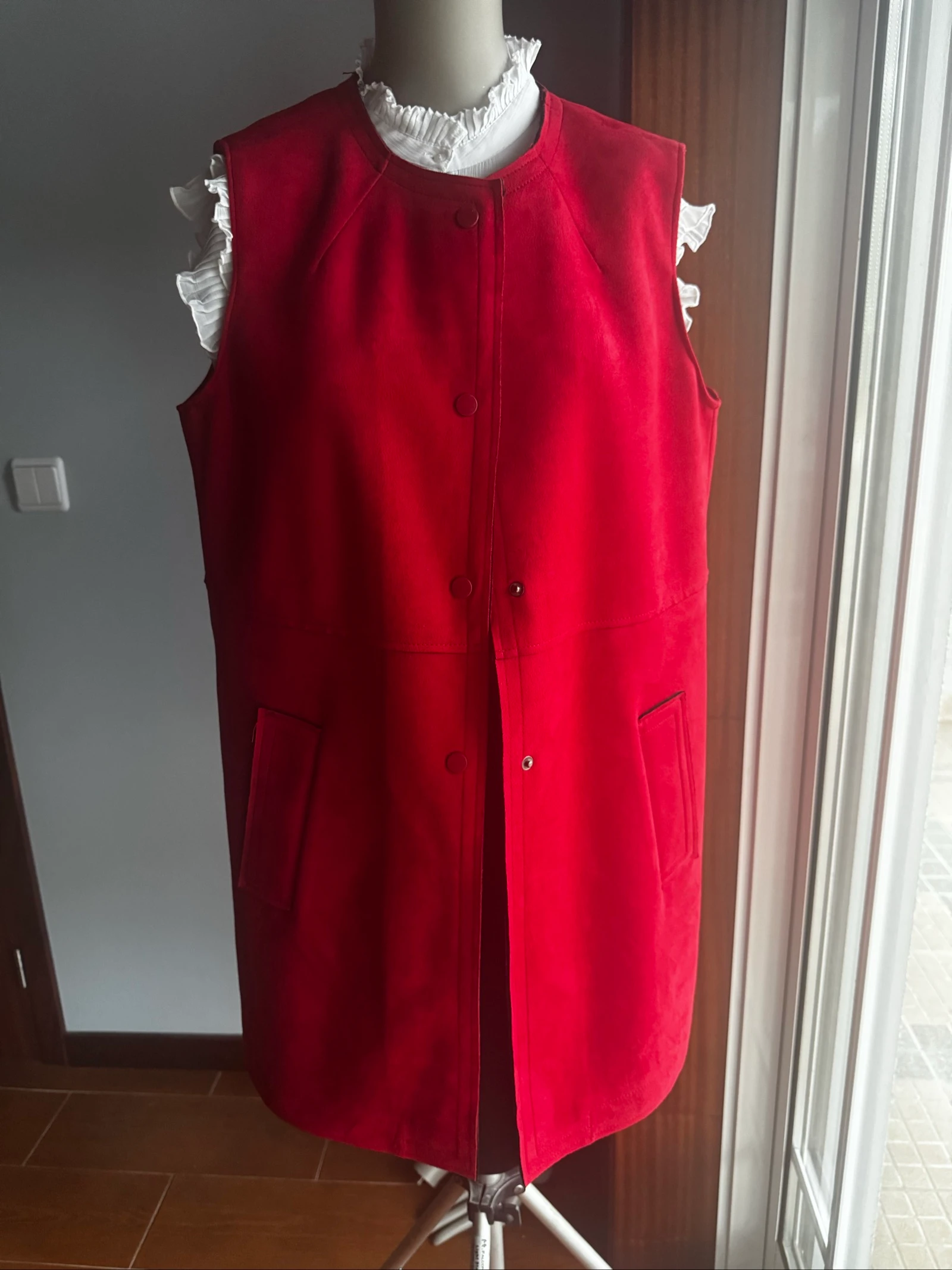 Zara Long Vest L Red Suede Sleeveless Elegant Casual – photo 6